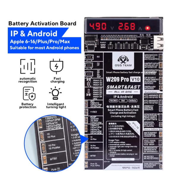 W209 Pro V10 Battery Activation Board for Iphone 6-X 11 12 13 14 15 16 Samsung Xiaomi Android Circuit Board Fast Charging Tester - Image 3