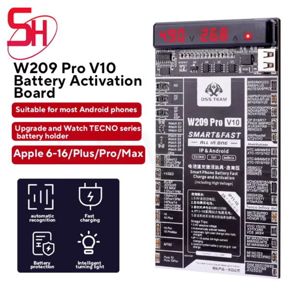 W209 Pro V10 Battery Activation Board for Iphone 6-X 11 12 13 14 15 16 Samsung Xiaomi Android Circuit Board Fast Charging Tester - Image 2