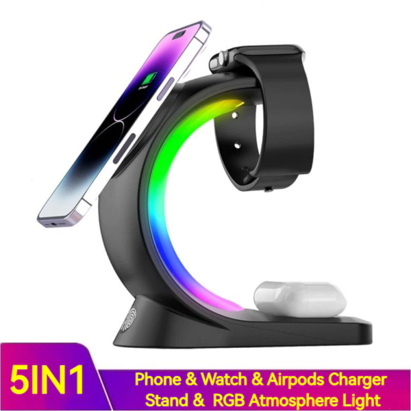 4 in 1 Magnetic Wireless Charger Fast Charging for Smart Phone Atmosphere Light Charging Station for Airpods Pro I-Phone Watch - Image 2