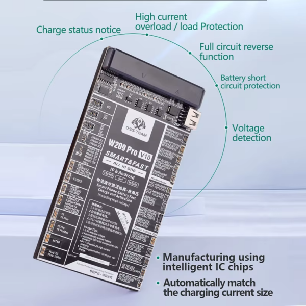 W209 Pro V10 Battery Activation Board for Iphone 6-X 11 12 13 14 15 16 Samsung Xiaomi Android Circuit Board Fast Charging Tester - Image 4