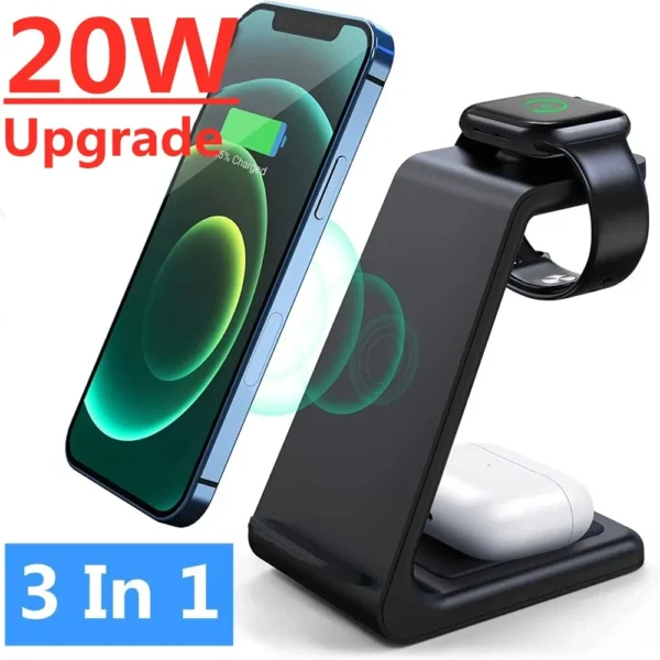 20W 3 in 1 Wireless Charger Stand Fast Charging Dock Station for Iphone 16 15 14 13 12 11 Pro Max Apple Watch 8 7 6 Airpods - Image 2