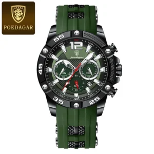 POEDAGAR Silicone Strap Sport Men'S Watch Luxury Stopwatch Waterproof Military Wristwatches