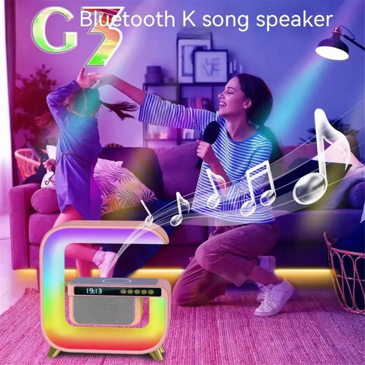 XM-G3 Bluetooth Speaker Alarm Clock 15W Wireless Charging Colorful Light - Image 6