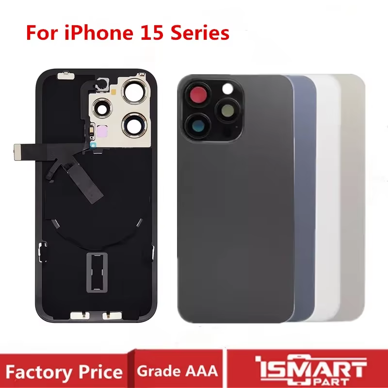 Iphone 15 Pro Max 15 plus Back Glass Cover Rear Case Door Housing with Wireless Flex Cable Metal Plate Replacement - Image 2