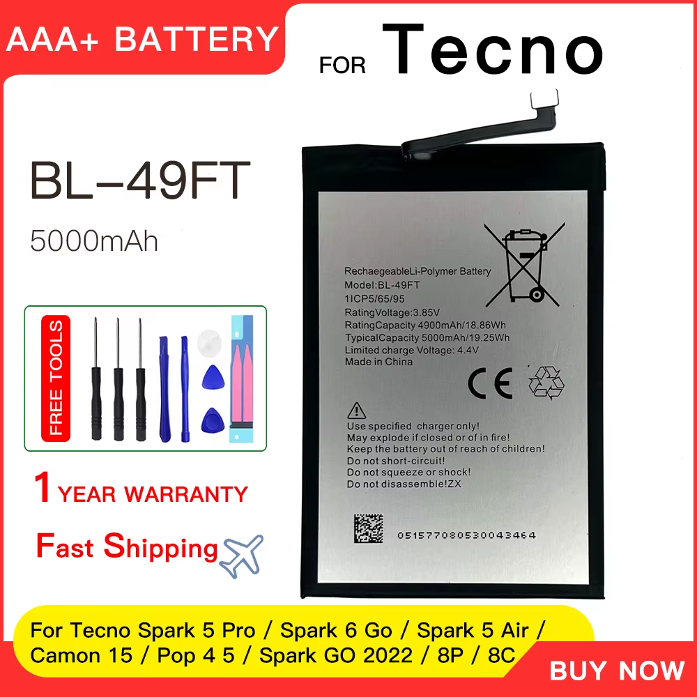 Battery for  Spark 5 Pro / Spark 6 Go / Spark 5 Air / Camon 15 / Pop 4 5 / Spark GO 2022 / 8P / 8C BL49FT - Image 2