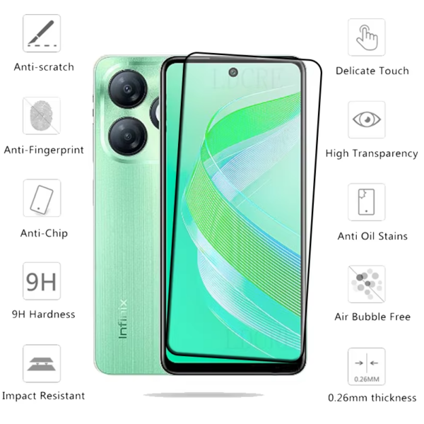 Infinix Smart 8 Glass Infinix Smart 8 Tempered Glass Protective Full Cover Glue HD 9H Screen Protector Infinix Smart 8