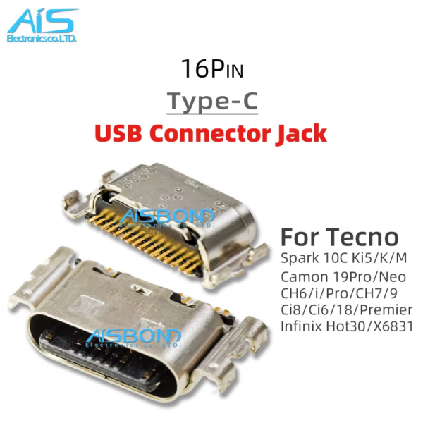 Charging Port Jack Socket Charger Connector Dock for Tecno Spark 10C Ki5 Ki5K Ki5M Hot30 X6831 Camon 19Pro CH6 CH7