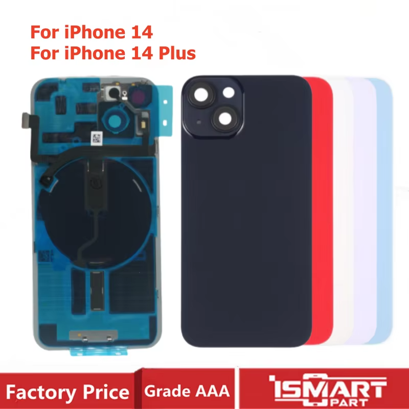 Iphone 14 / for Iphone 14 plus Rear Case Door Housing Back Glass Cover with Wireless Flex Cable Metal Plate Replacement - Image 2