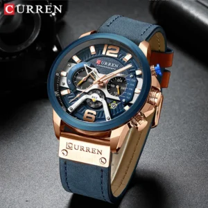 CURREN Men's Casual Sports Chronograph Military Leather Watch - Image 4