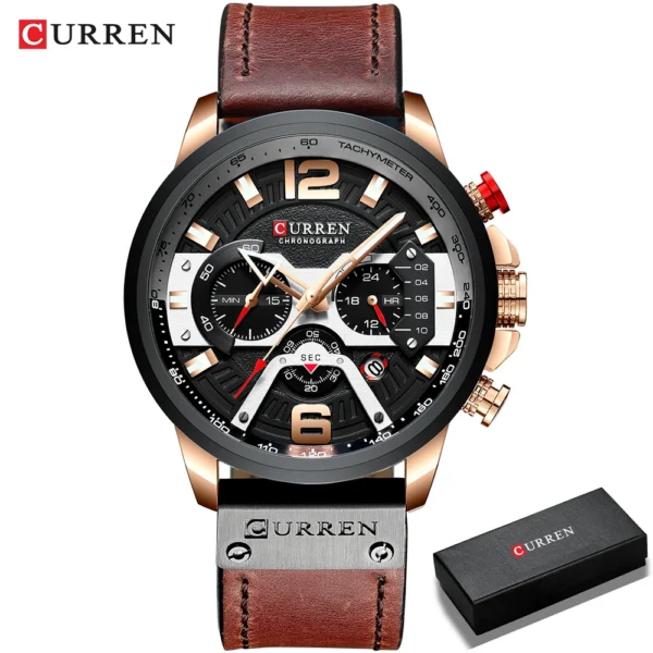 CURREN Men's Casual Sports Chronograph Military Leather Watch
