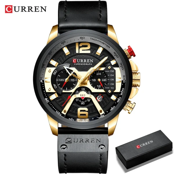 CURREN Men's Casual Sports Chronograph Military Leather Watch