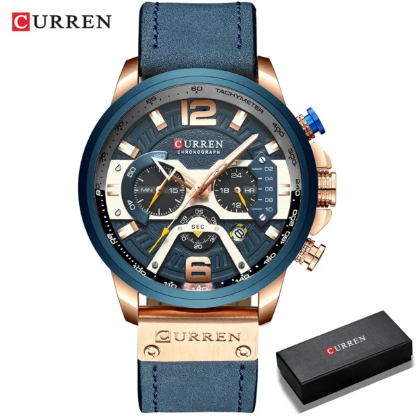CURREN Men's Casual Sports Chronograph Military Leather Watch