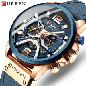 CURREN Men's Casual Sports Chronograph Military Leather Watch - Image 2