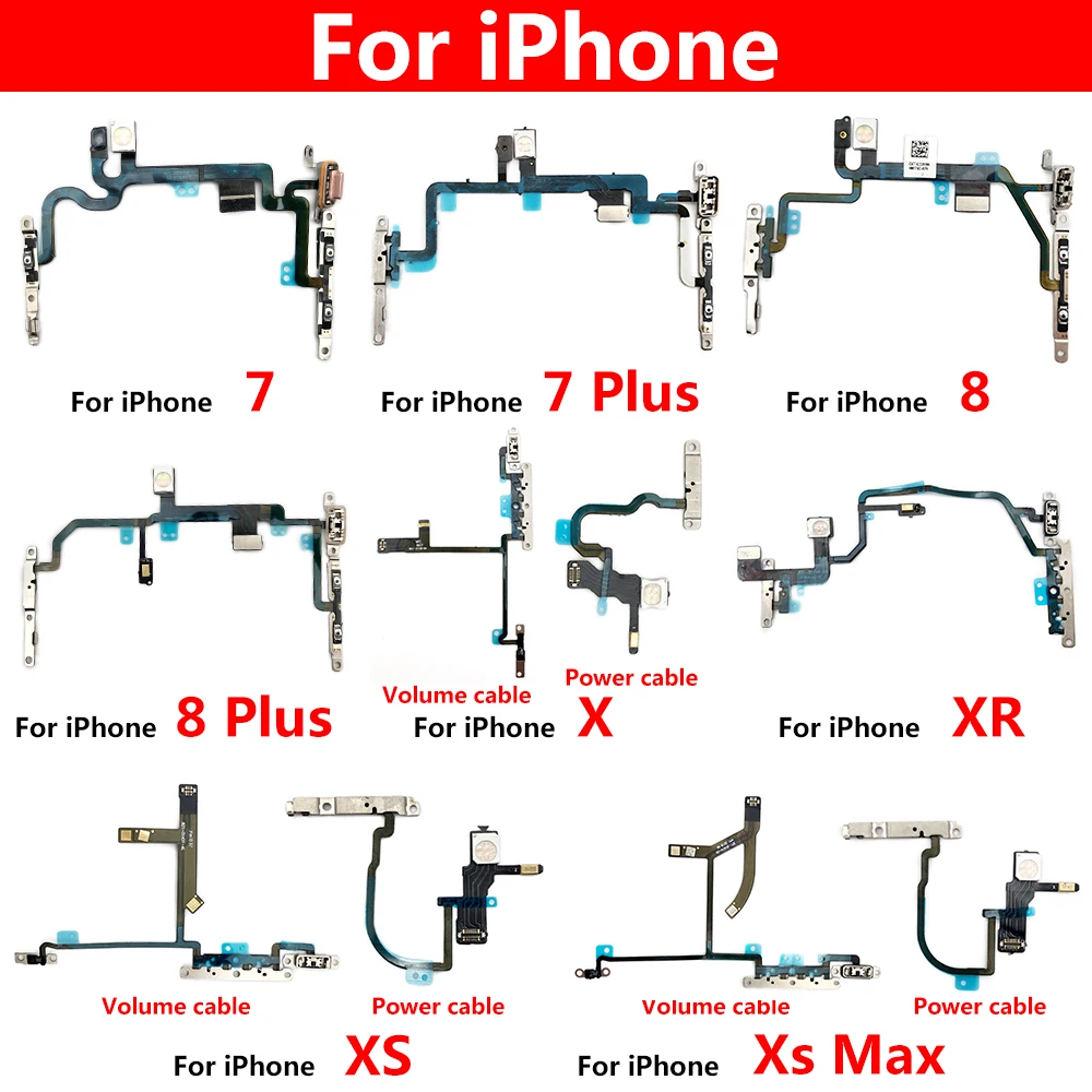 Power Flex Cable for Iphone 7 8 plus X XR XS Max Mute & Volume Switch on off Button Key Replacement Parts - Image 1