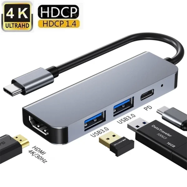 Type C to HDMI USB 3.0 HUB Adapter Convertor 4 in 1 USB 3.1