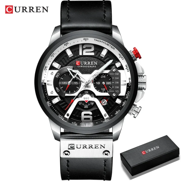 CURREN Men's Casual Sports Chronograph Military Leather Watch