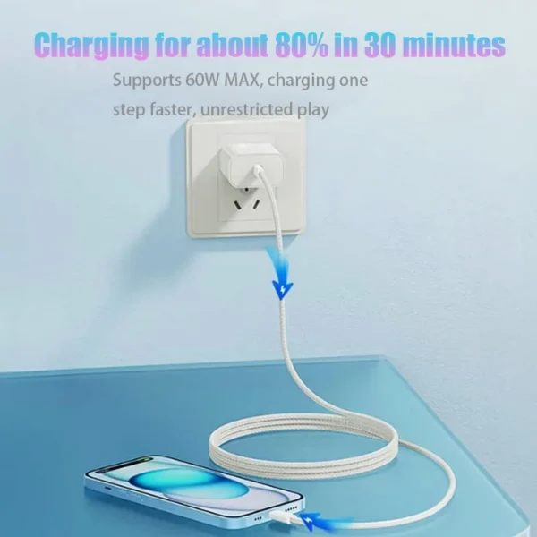 Original 60W USB-C Fast Data Cable for Iphone 16 15 Pro Max plus Samsung Xiaomi Huawei Phone Type C