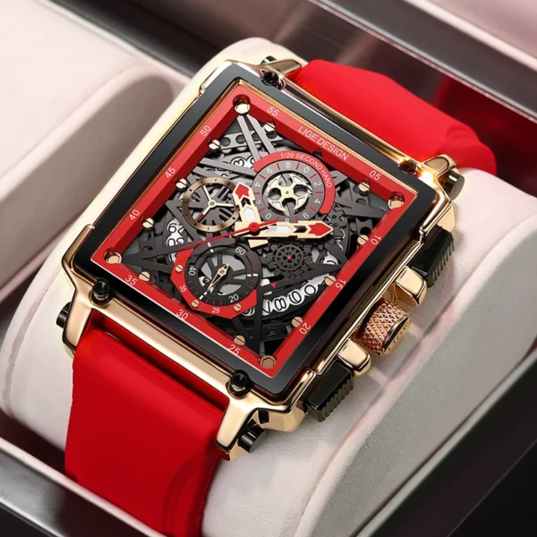 LIGE Luxury Men Watch Business Square Watch Chronograph