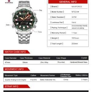 NAVIFORCE NF9234 Black Gold Men Wrist Watches Sport Waterproof Stainless Steel Strap - Image 5
