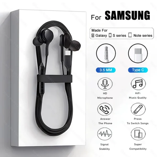 Type C & 3.5 Mm Earbuds Headphones  for Samsung, Android, IOS