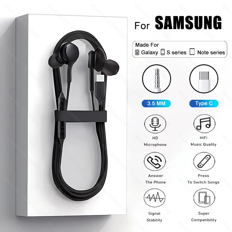 Type C & 3.5 Mm Earbuds Headphones  for Samsung, Android, IOS - Image 2