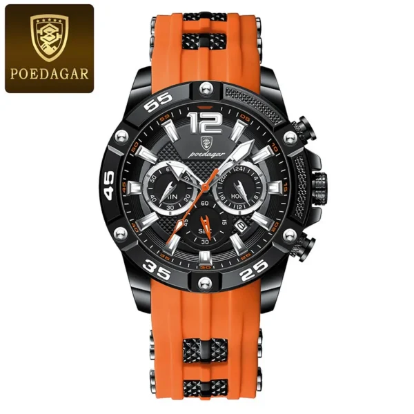 POEDAGAR Silicone Strap Sport Men'S Watch Luxury Stopwatch Waterproof Military Wristwatches