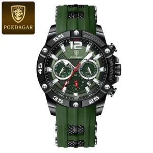 POEDAGAR Silicone Strap Sport Men'S Watch Luxury Stopwatch Waterproof Military Wristwatches - Image 16