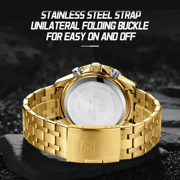 NAVIFORCE NF9234 Black Gold Men Wrist Watches Sport Waterproof Stainless Steel Strap