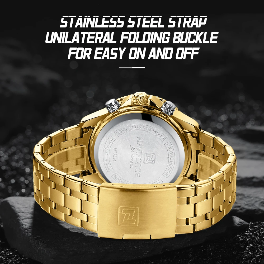 NAVIFORCE NF9234 Black Gold Men Wrist Watches Sport Waterproof Stainless Steel Strap - Image 7