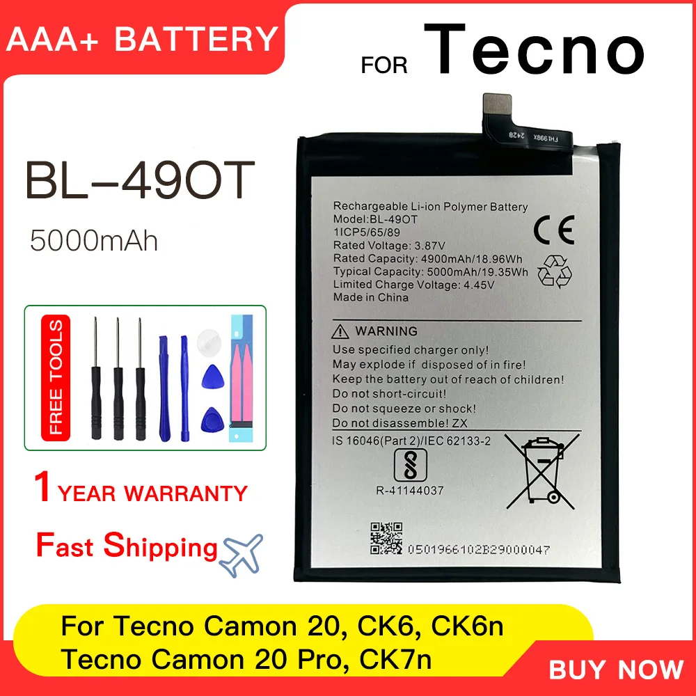Tecno Battery  Camon 20, CK6, Ck6N, Camon 20 Pro, Ck7N, 3.87V 5000Mah - Image 1
