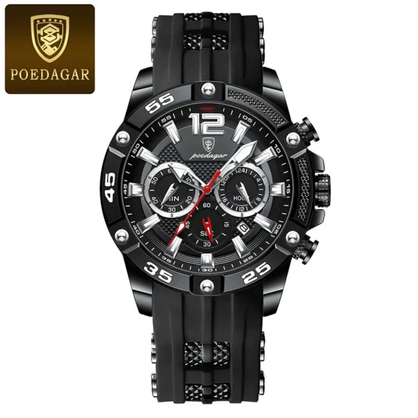 POEDAGAR Silicone Strap Sport Men'S Watch Luxury Stopwatch Waterproof Military Wristwatches