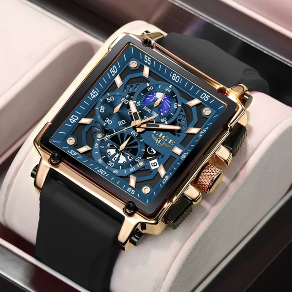 LIGE Luxury Men Watch Business Square Watch Chronograph