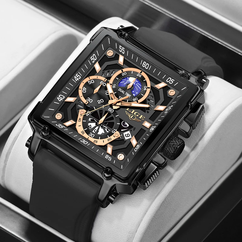LIGE Luxury Men Watch Business Square Watch Chronograph - Image 17