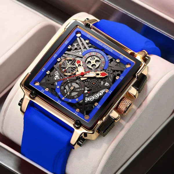 LIGE Luxury Men Watch Business Square Watch Chronograph