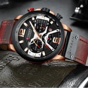 CURREN Men's Casual Sports Chronograph Military Leather Watch - Image 3
