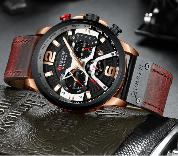 CURREN Men's Casual Sports Chronograph Military Leather Watch