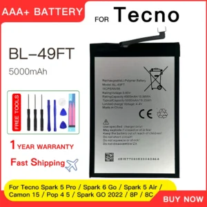 Battery for Spark 5 Pro / Spark 6 Go / Spark 5 Air / Camon 15 / Pop 4 5 / Spark GO 2022 / 8P / 8C BL49FT