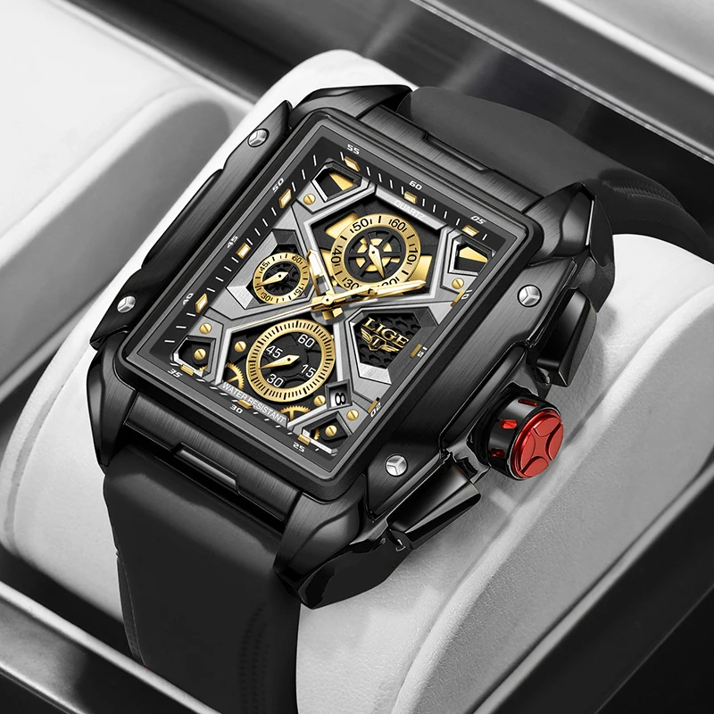 LIGE Luxury Men Watch Business Square Watch Chronograph - Image 26
