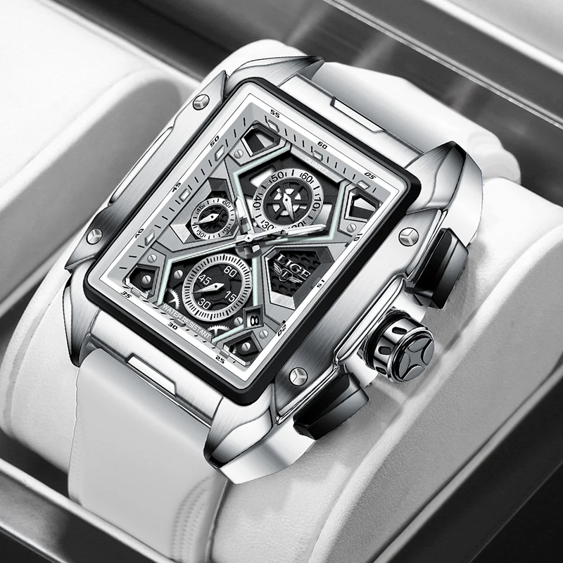 LIGE Luxury Men Watch Business Square Watch Chronograph - Image 27