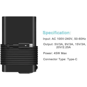 DELL XPS Charger 12 13 9365 9370 7390 9380, Latitude 7389 7390 7275 7370 45W USB Type-C - Image 2
