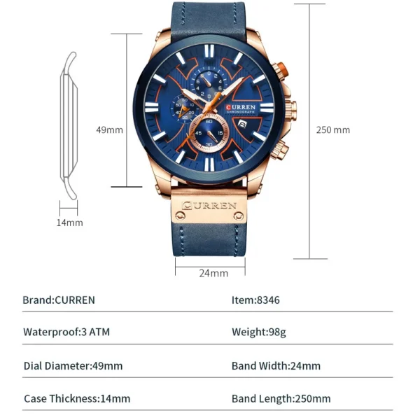 CURREN Men'S Chronograph Watch Quartz Movement Luminous Hands Casual Sport Waterproof Watch