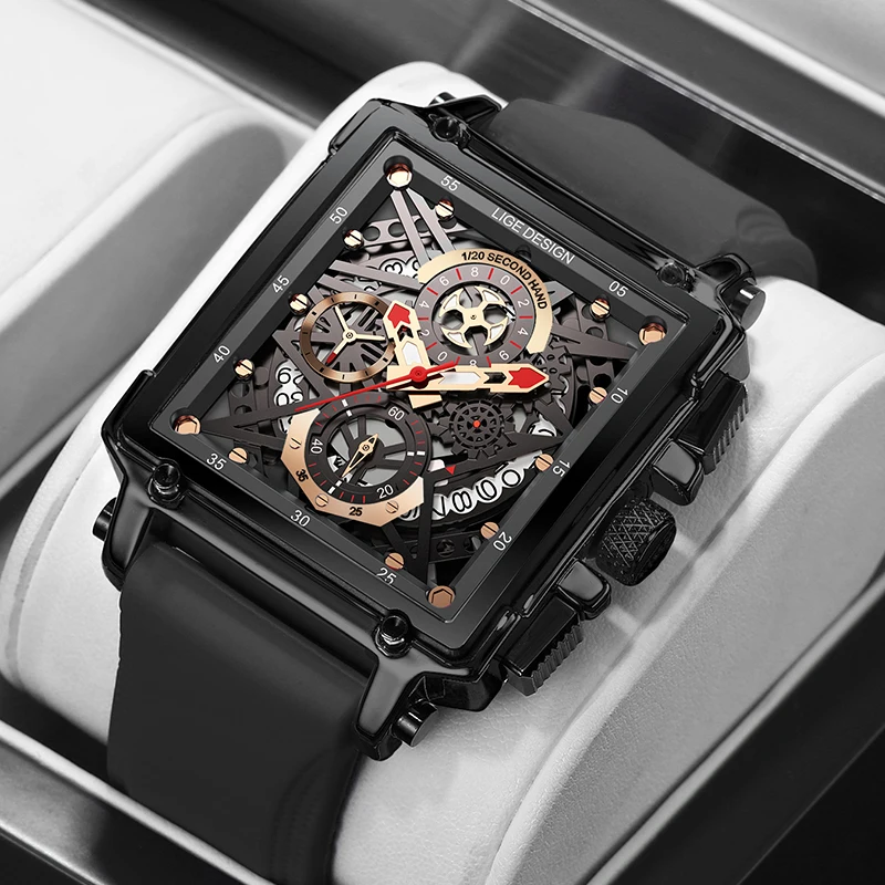 LIGE Luxury Men Watch Business Square Watch Chronograph - Image 8