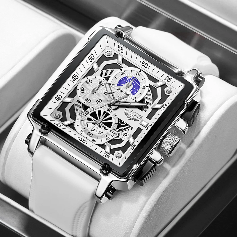 LIGE Luxury Men Watch Business Square Watch Chronograph - Image 19