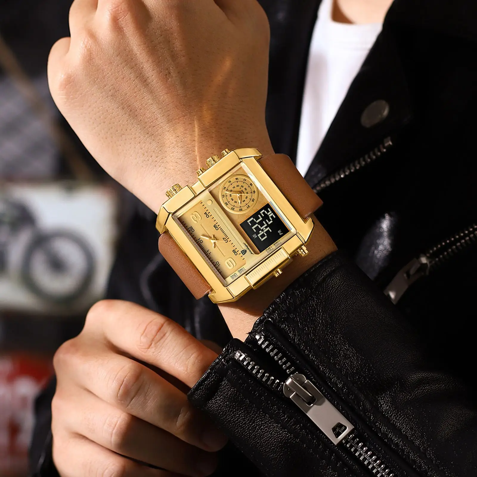 Luxury Man Wristwatch Rectangle Waterproof Luminous Day Week Men Watch Digital Multifunction Men