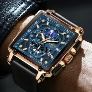 LIGE  Mens Watches Hollow Square Sport Watch Silicone Strap Waterproof - Image 4