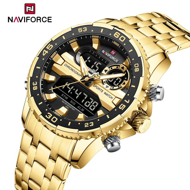 NAVIFORCE NF9234 Black Gold Men Wrist Watches Sport Waterproof Stainless Steel Strap - Image 2