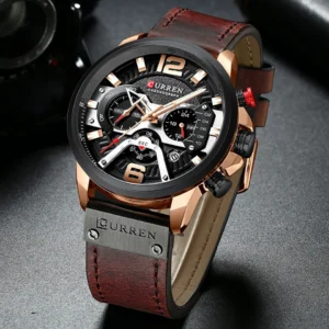 CURREN Men's Casual Sports Chronograph Military Leather Watch - Image 5