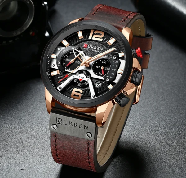 CURREN Men's Casual Sports Chronograph Military Leather Watch