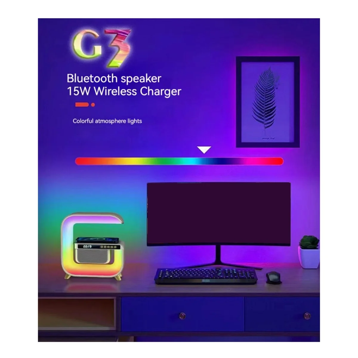 XM-G3 Bluetooth Speaker Alarm Clock 15W Wireless Charging Colorful Light - Image 3