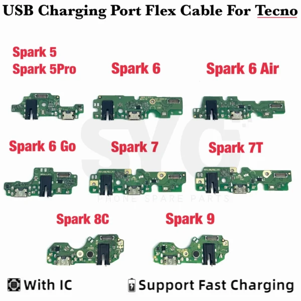 Tecno Spark 7 6 Air Go USB Charging Dock Board Port Connector Flex Cable for Spark 8 8C 8P 9 9T 10C KE5 KG5K